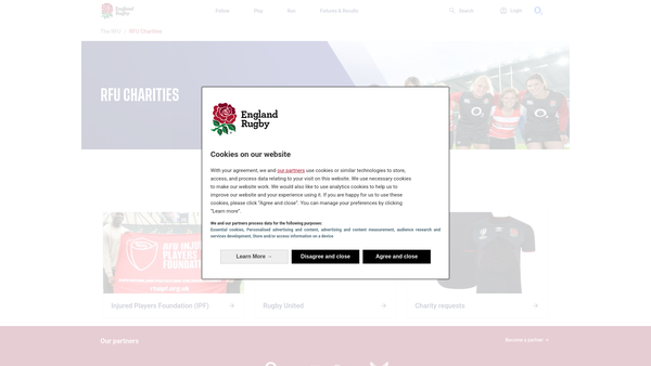 Screenshot of the Rugby Football Foundation website