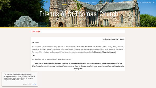 Screenshot of the The Friends Of The Church Of St. Thomas The Apostle, Mamhead, Devon website