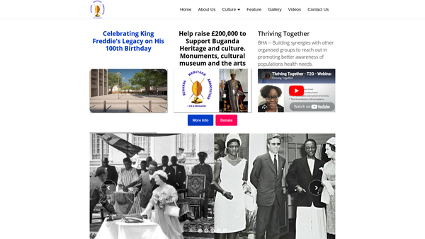 Screenshot of the Buganda Heritage Association (UK & Ireland) website