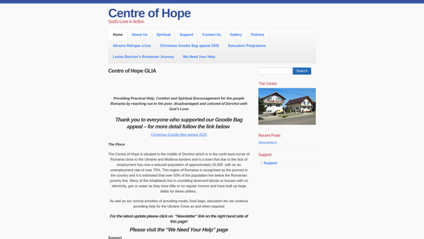 Screenshot of the Centre Of Hope website