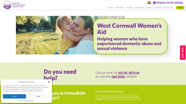 Screenshot of the West Cornwall Women's Aid website