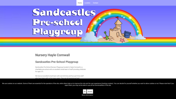 Screenshot of the Sandcastles Pre School Playgroup website
