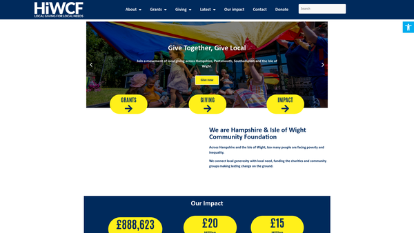 Screenshot of the Hampshire And The Isle Of Wight Community Foundation website