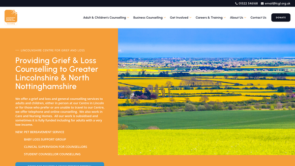 Screenshot of the Lincolnshire Centre For Grief And Loss website