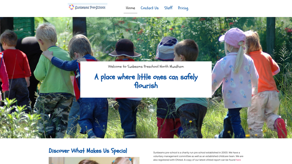 Screenshot of the Sunbeams Pre School (North Mundham) website