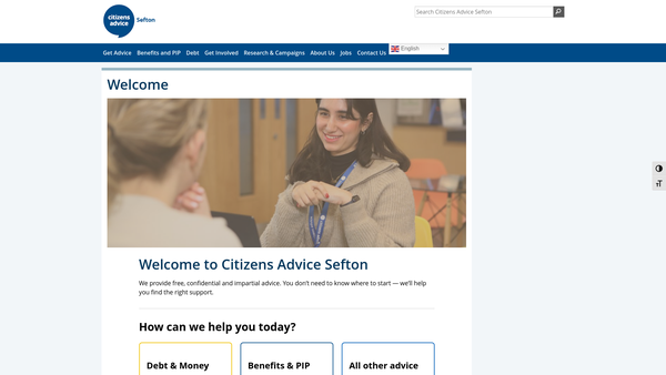 Screenshot of the Citizens Advice Sefton website