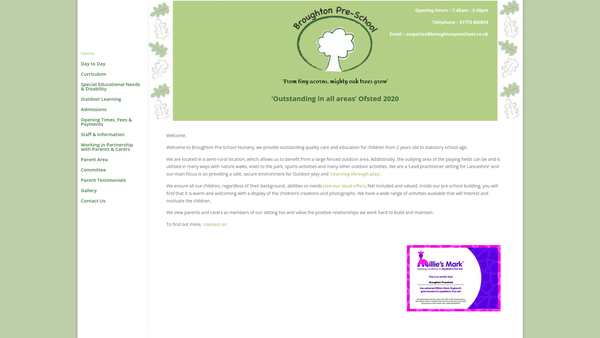 Screenshot of the Broughton Pre-School (Preston) website