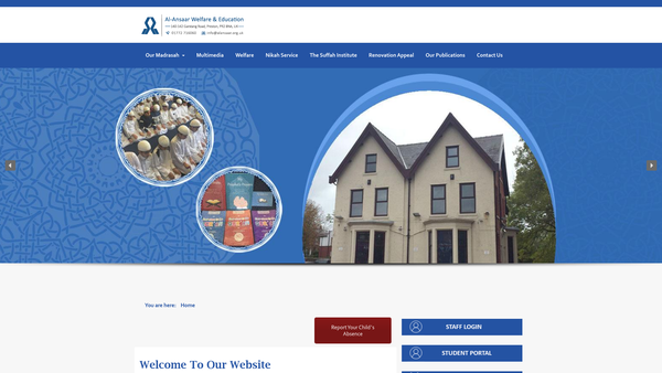 Screenshot of the Al-Ansaar Welfare & Education website