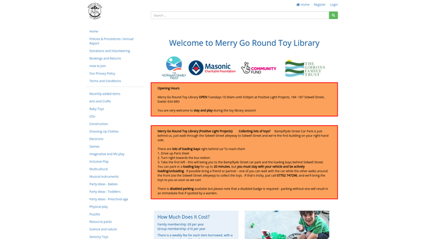 Screenshot of the Merry Go Round Toy & Leisure Library website