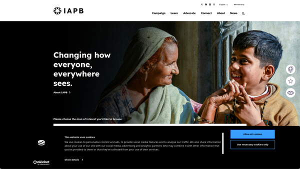 Screenshot of the International Agency For The Prevention Of Blindness website