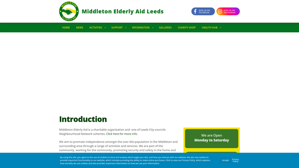 Screenshot of the Middleton Elderly Aid website