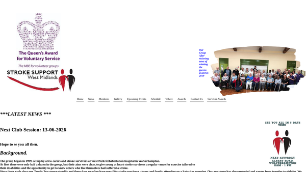 Screenshot of the Stroke Support West Midlands website