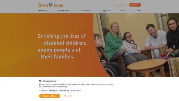 Screenshot of the Grace House North East website