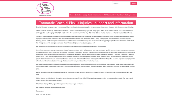 Screenshot of the Trauma Brachial Plexus Injuries Group website