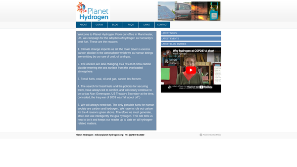 Screenshot of the Planet - Hydrogen website
