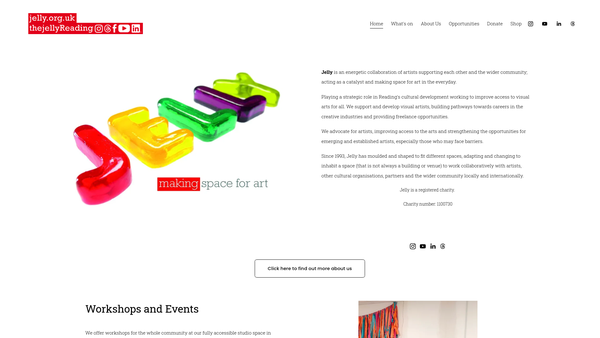 Screenshot of the Jelly Leg'd Chicken Arts Centre website
