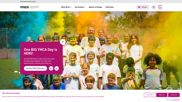 Screenshot of the YMCA North Staffordshire Ltd website