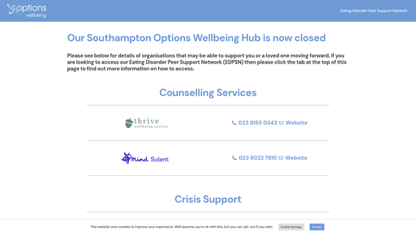 Screenshot of the Options Wellbeing Trust website