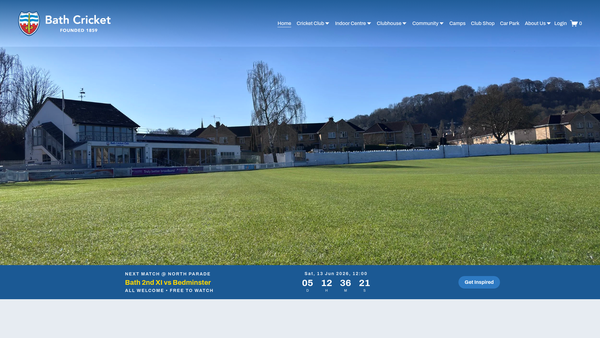 Screenshot of the Bath Cricket Club website