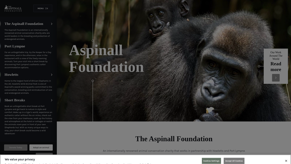 Screenshot of the The Howletts Wild Animal Trust website