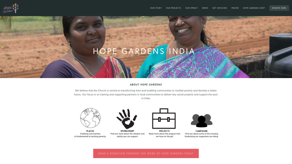 Screenshot of the Hope Gardens website