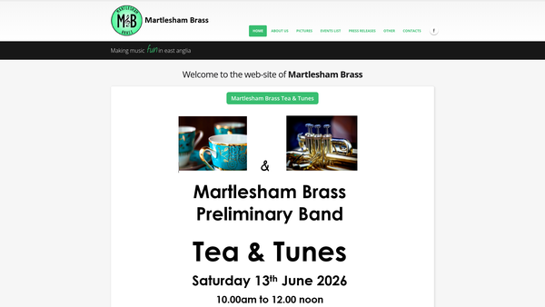 Screenshot of the Martlesham Brass website