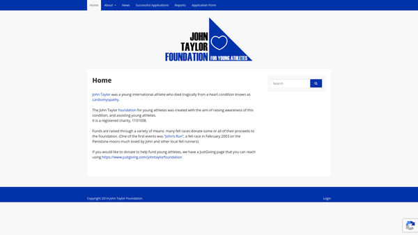 Screenshot of the John Taylor Foundation For Young Athletes website