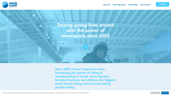 Screenshot of the Snow Camp website