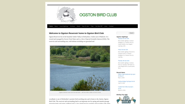 Screenshot of the Ogston Bird Club website