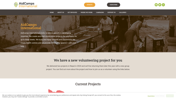 Screenshot of the Aidcamps International website