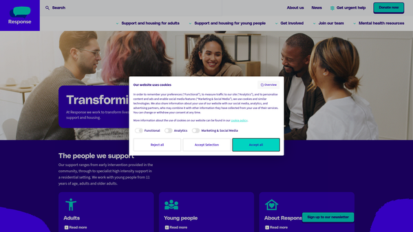 Screenshot of the Response Organisation website
