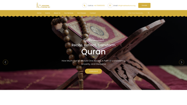 Screenshot of the Madrasatunnur Educational Trust website