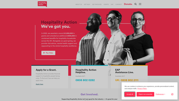 Screenshot of the Hospitality Action website