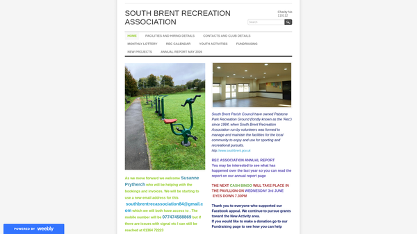 Screenshot of the South Brent Recreation Association website