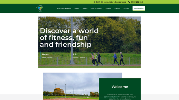 Screenshot of the Wodson Park Trust website
