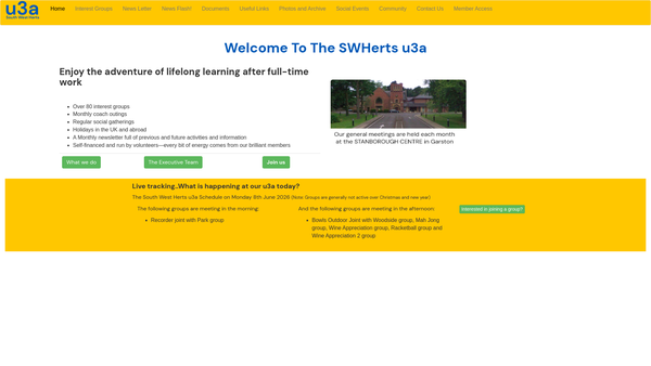 Screenshot of the South West Herts U3A website