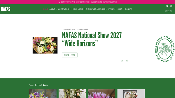 Screenshot of the National Association Of Flower Arrangement Societies 2003 website