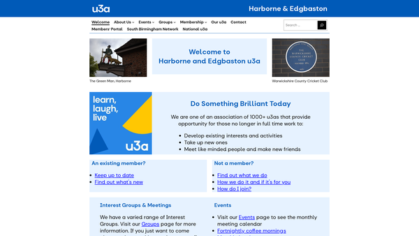 Screenshot of the Harborne And Edgbaston U3A website