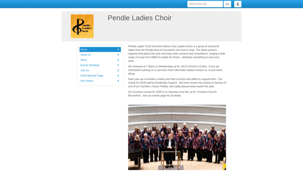 Screenshot of the Pendle Ladies Choir website