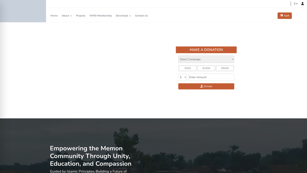 Screenshot of the The World Memon Organisation Charitable Foundation website