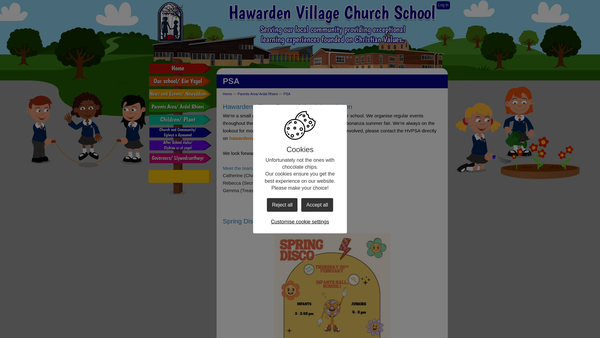 Screenshot of the Hawarden Village Church School Parents Association website