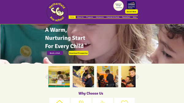 Screenshot of the Netherfield Pre-School website
