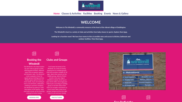 Screenshot of the Deddington Windmill Community Centre website
