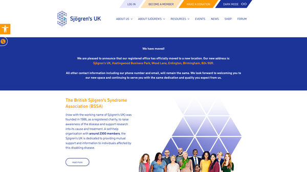 Screenshot of the British Sjogrens Syndrome Association website