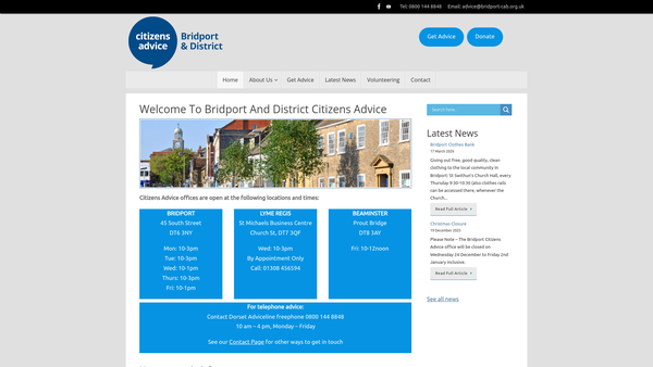 Screenshot of the Bridport And District Citizens Advice Bureau website