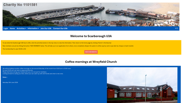Screenshot of the Scarborough University Of The Third Age website