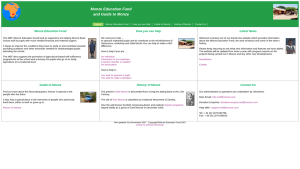 Screenshot of the Monze Education Fund website