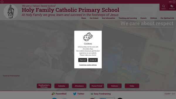 Screenshot of the Holy Family Parent And Staff Association website