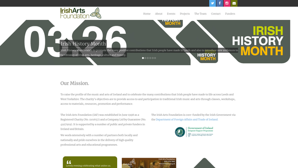 Screenshot of the Leeds Irish Arts Foundation website