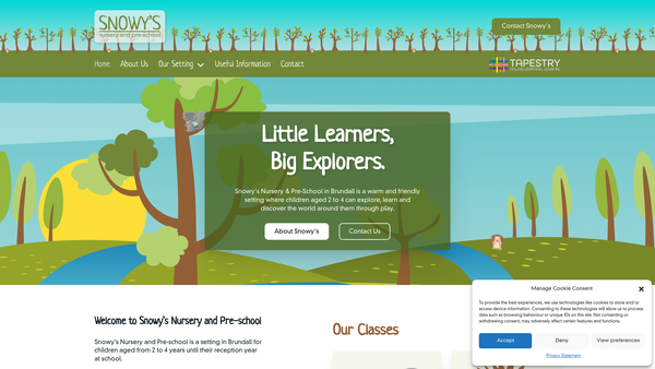 Screenshot of the Snowy's Nursery And Pre-School website